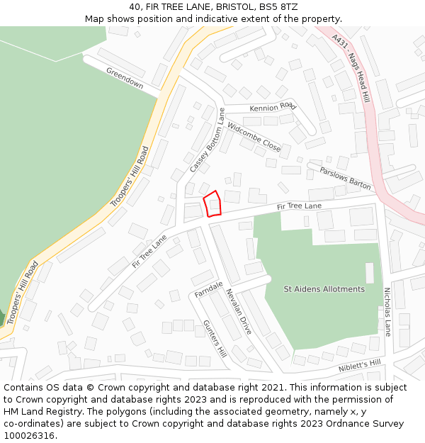 40, FIR TREE LANE, BRISTOL, BS5 8TZ: Location map and indicative extent of plot