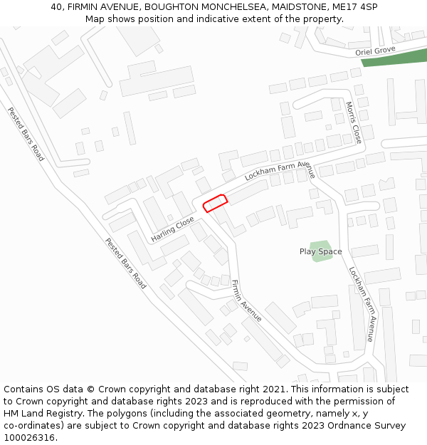 40, FIRMIN AVENUE, BOUGHTON MONCHELSEA, MAIDSTONE, ME17 4SP: Location map and indicative extent of plot