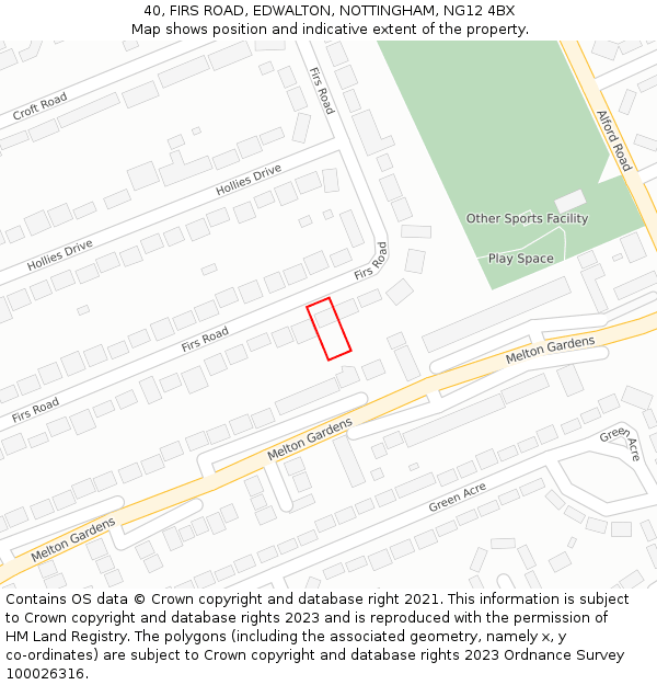 40, FIRS ROAD, EDWALTON, NOTTINGHAM, NG12 4BX: Location map and indicative extent of plot