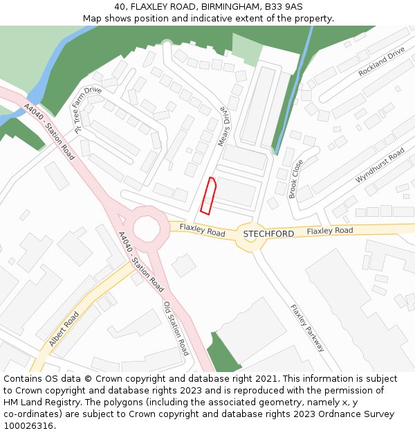 40, FLAXLEY ROAD, BIRMINGHAM, B33 9AS: Location map and indicative extent of plot