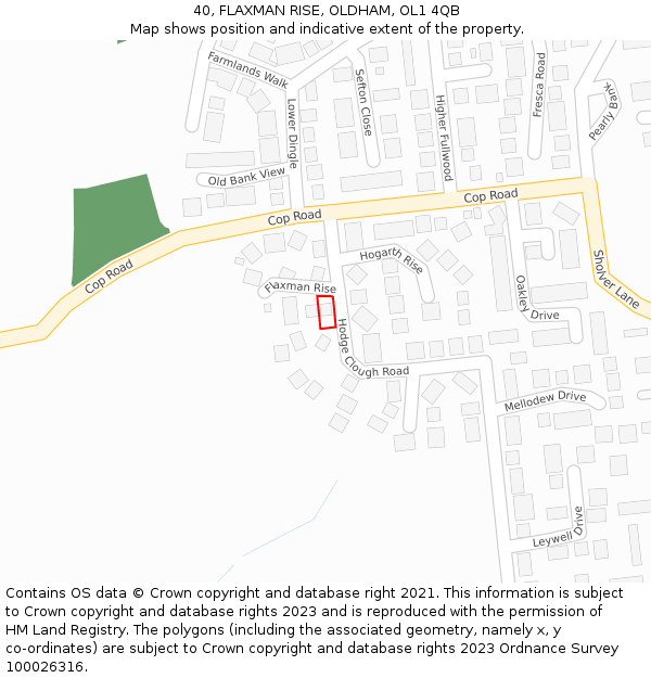 40, FLAXMAN RISE, OLDHAM, OL1 4QB: Location map and indicative extent of plot