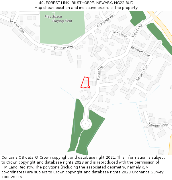 40, FOREST LINK, BILSTHORPE, NEWARK, NG22 8UD: Location map and indicative extent of plot