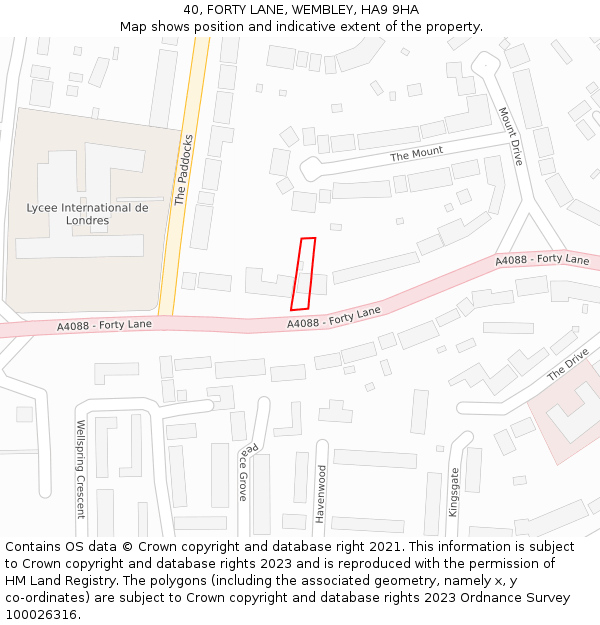 40, FORTY LANE, WEMBLEY, HA9 9HA: Location map and indicative extent of plot