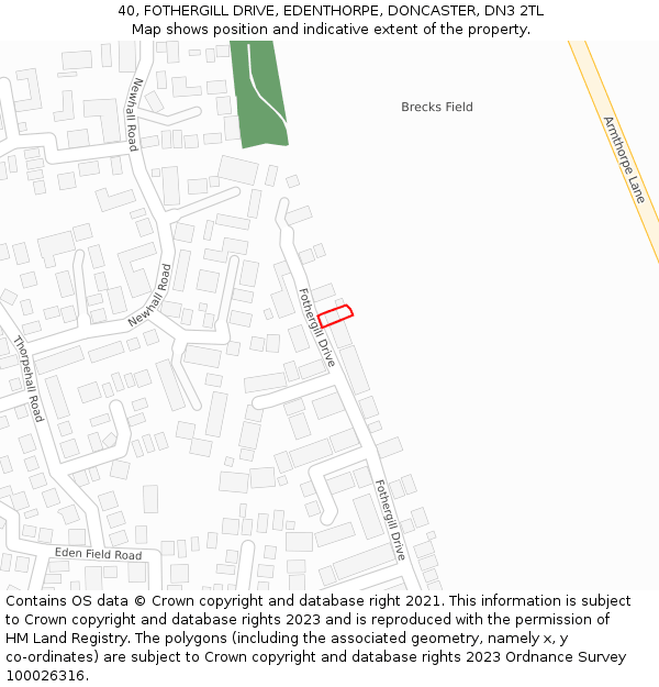 40, FOTHERGILL DRIVE, EDENTHORPE, DONCASTER, DN3 2TL: Location map and indicative extent of plot