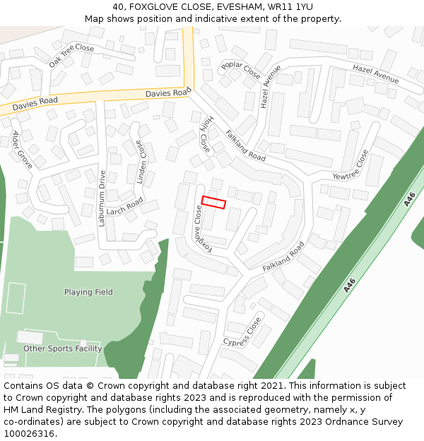 40, FOXGLOVE CLOSE, EVESHAM, WR11 1YU: Location map and indicative extent of plot