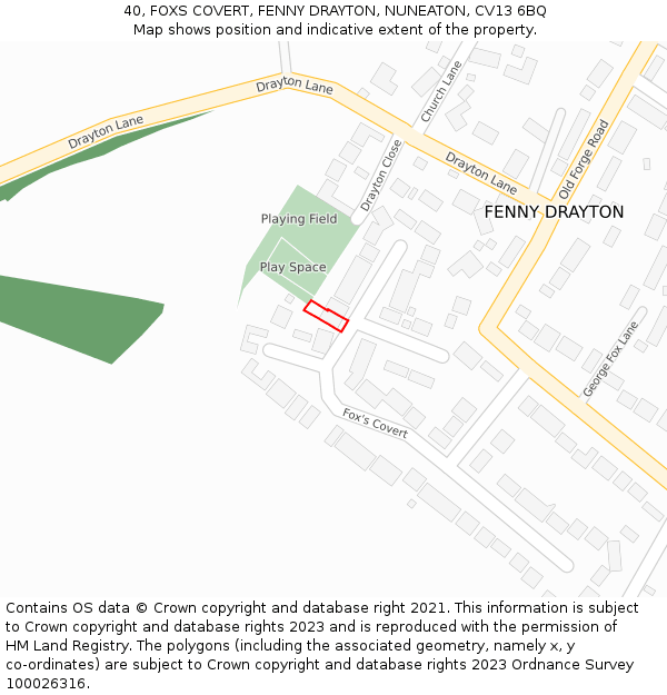 40, FOXS COVERT, FENNY DRAYTON, NUNEATON, CV13 6BQ: Location map and indicative extent of plot