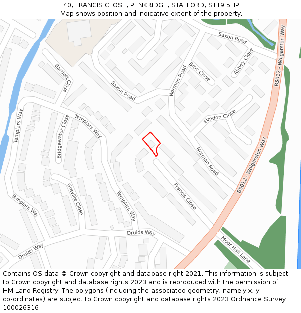 40, FRANCIS CLOSE, PENKRIDGE, STAFFORD, ST19 5HP: Location map and indicative extent of plot