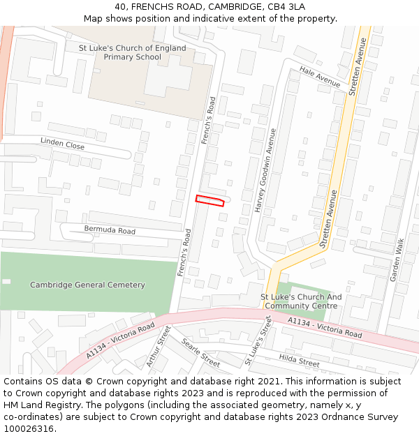 40, FRENCHS ROAD, CAMBRIDGE, CB4 3LA: Location map and indicative extent of plot