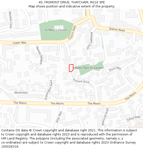 40, FROMONT DRIVE, THATCHAM, RG19 3PE: Location map and indicative extent of plot