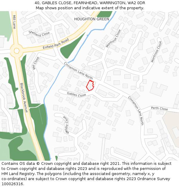 40, GABLES CLOSE, FEARNHEAD, WARRINGTON, WA2 0DR: Location map and indicative extent of plot