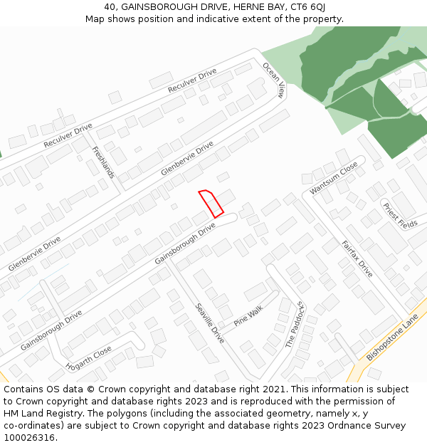 40, GAINSBOROUGH DRIVE, HERNE BAY, CT6 6QJ: Location map and indicative extent of plot