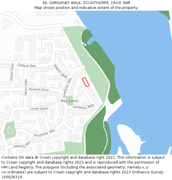 40, GARGANEY WALK, SCUNTHORPE, DN16 3WR: Location map and indicative extent of plot