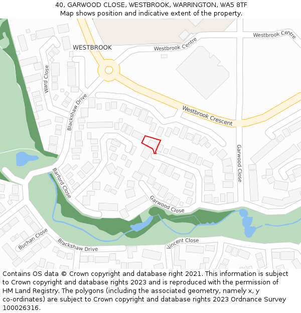 40, GARWOOD CLOSE, WESTBROOK, WARRINGTON, WA5 8TF: Location map and indicative extent of plot