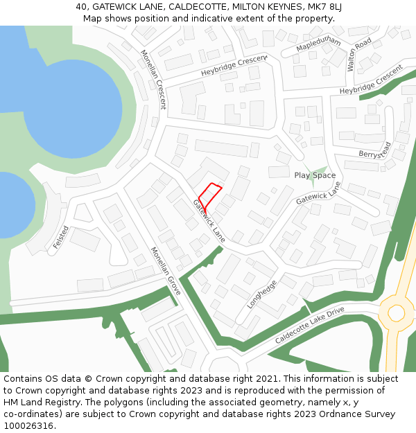 40, GATEWICK LANE, CALDECOTTE, MILTON KEYNES, MK7 8LJ: Location map and indicative extent of plot