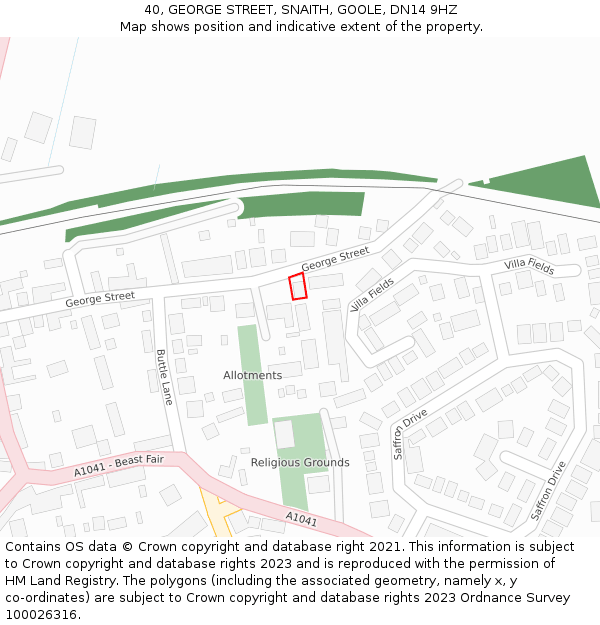 40, GEORGE STREET, SNAITH, GOOLE, DN14 9HZ: Location map and indicative extent of plot