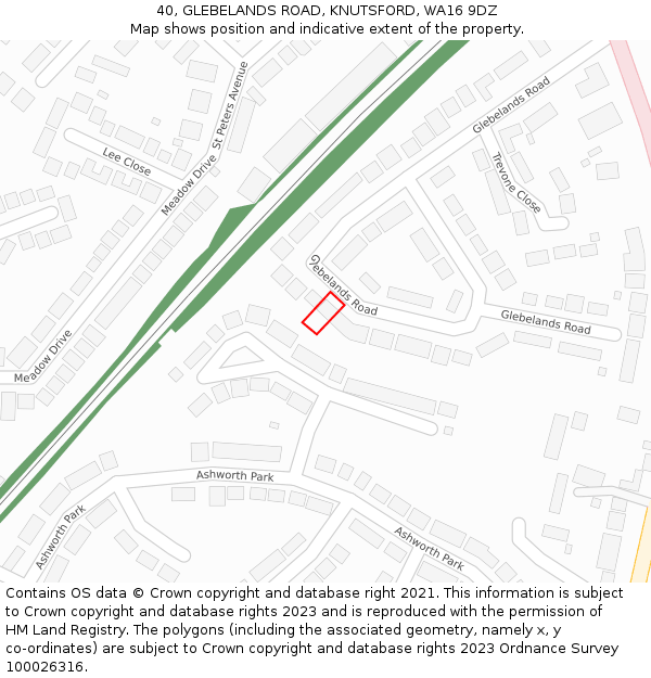 40, GLEBELANDS ROAD, KNUTSFORD, WA16 9DZ: Location map and indicative extent of plot