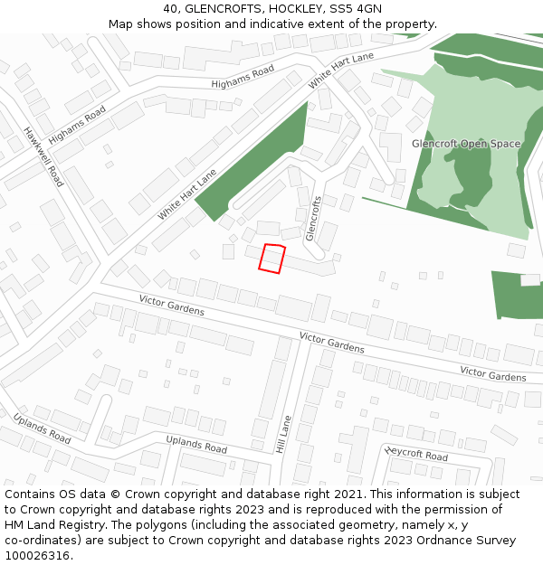 40, GLENCROFTS, HOCKLEY, SS5 4GN: Location map and indicative extent of plot
