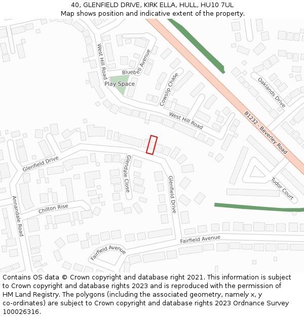 40, GLENFIELD DRIVE, KIRK ELLA, HULL, HU10 7UL: Location map and indicative extent of plot