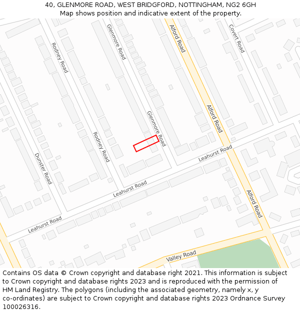 40, GLENMORE ROAD, WEST BRIDGFORD, NOTTINGHAM, NG2 6GH: Location map and indicative extent of plot