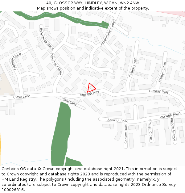 40, GLOSSOP WAY, HINDLEY, WIGAN, WN2 4NW: Location map and indicative extent of plot