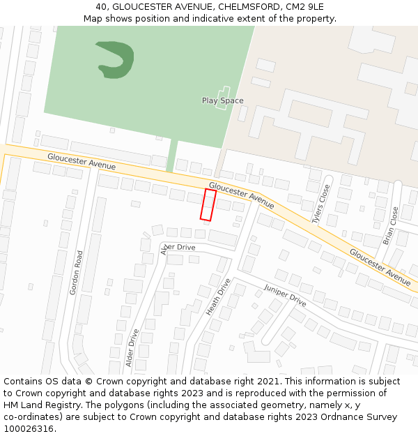 40, GLOUCESTER AVENUE, CHELMSFORD, CM2 9LE: Location map and indicative extent of plot