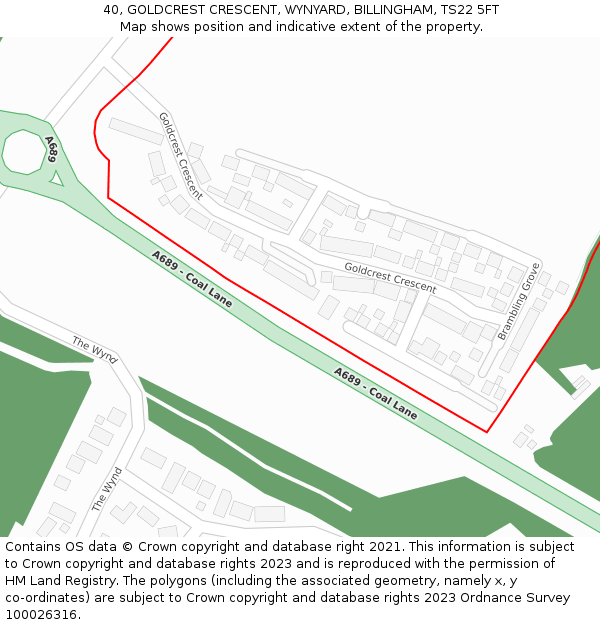 40, GOLDCREST CRESCENT, WYNYARD, BILLINGHAM, TS22 5FT: Location map and indicative extent of plot