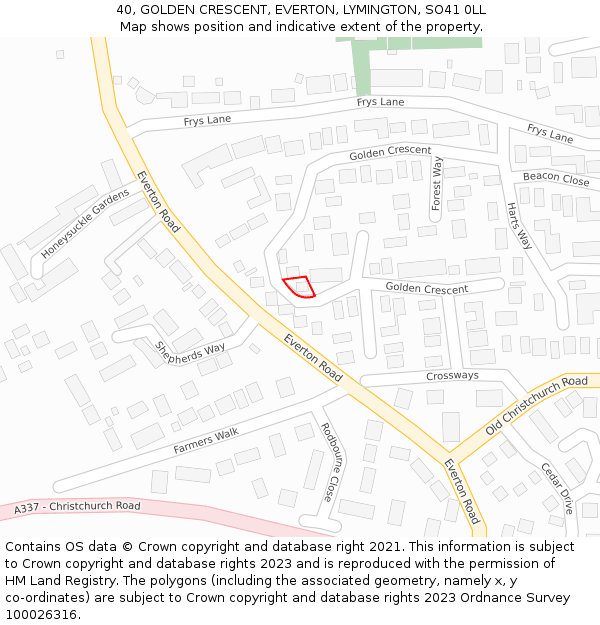 40, GOLDEN CRESCENT, EVERTON, LYMINGTON, SO41 0LL: Location map and indicative extent of plot