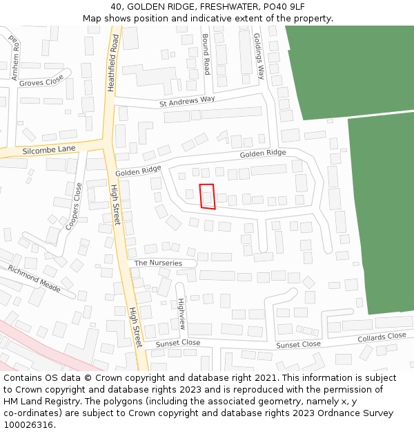 40, GOLDEN RIDGE, FRESHWATER, PO40 9LF: Location map and indicative extent of plot