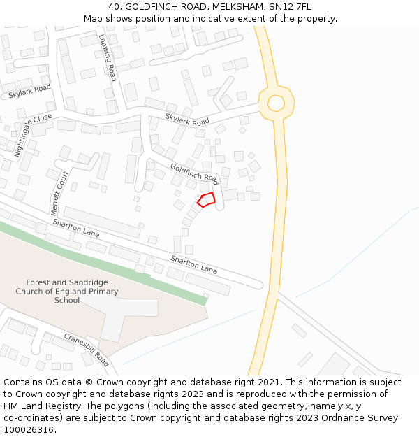 40, GOLDFINCH ROAD, MELKSHAM, SN12 7FL: Location map and indicative extent of plot