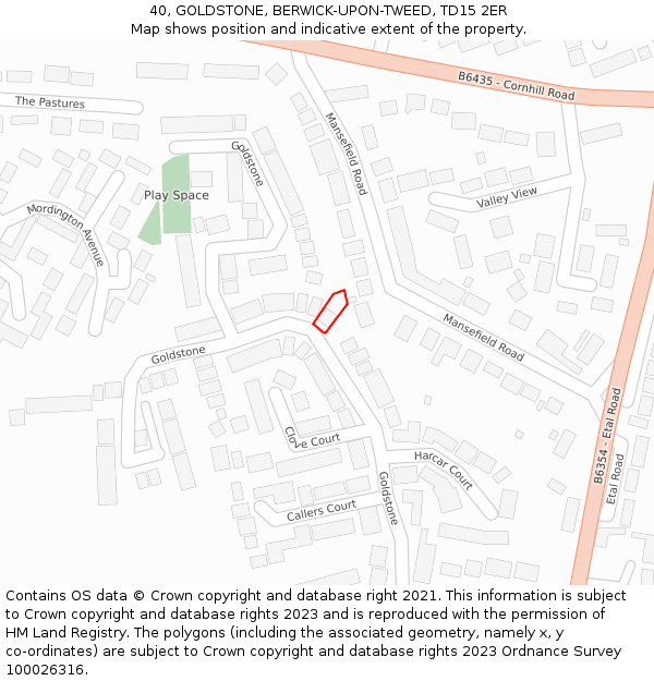 40, GOLDSTONE, BERWICK-UPON-TWEED, TD15 2ER: Location map and indicative extent of plot