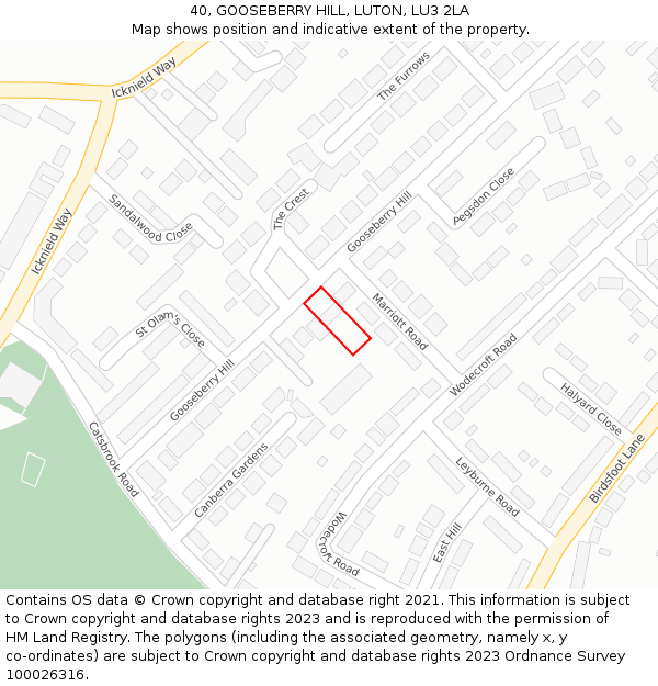 40, GOOSEBERRY HILL, LUTON, LU3 2LA: Location map and indicative extent of plot