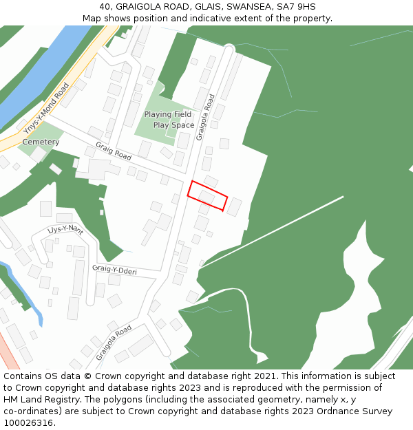 40, GRAIGOLA ROAD, GLAIS, SWANSEA, SA7 9HS: Location map and indicative extent of plot