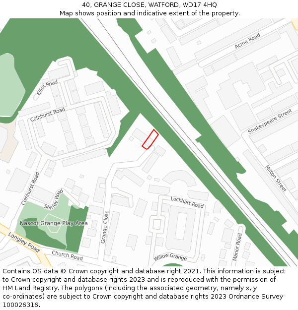 40, GRANGE CLOSE, WATFORD, WD17 4HQ: Location map and indicative extent of plot