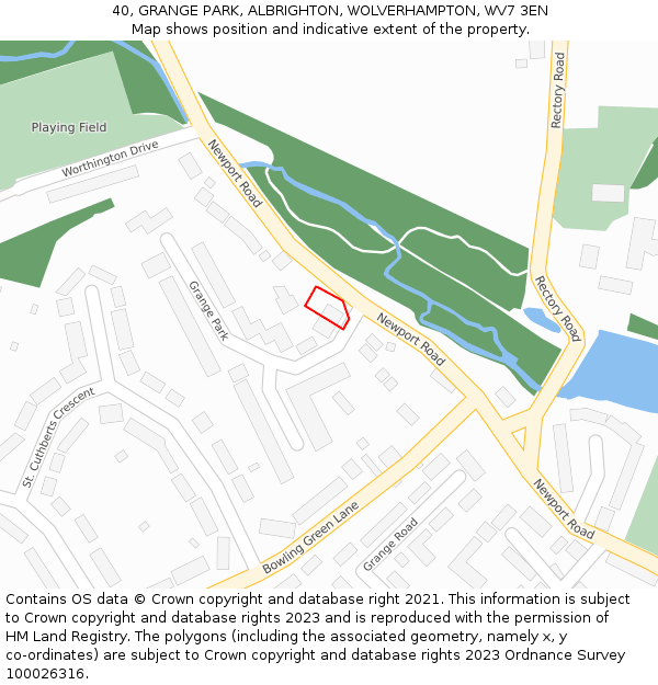 40, GRANGE PARK, ALBRIGHTON, WOLVERHAMPTON, WV7 3EN: Location map and indicative extent of plot