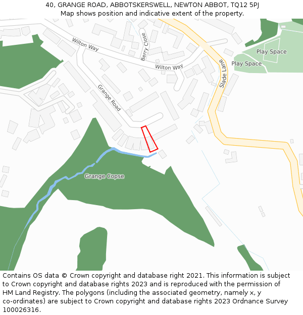 40, GRANGE ROAD, ABBOTSKERSWELL, NEWTON ABBOT, TQ12 5PJ: Location map and indicative extent of plot