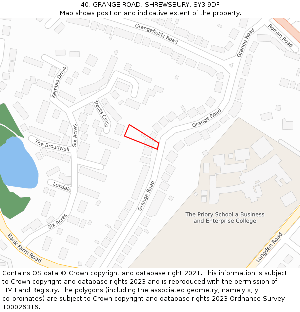 40, GRANGE ROAD, SHREWSBURY, SY3 9DF: Location map and indicative extent of plot