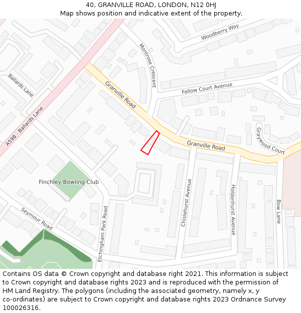 40, GRANVILLE ROAD, LONDON, N12 0HJ: Location map and indicative extent of plot