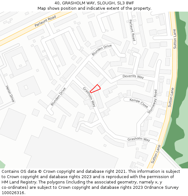 40, GRASHOLM WAY, SLOUGH, SL3 8WF: Location map and indicative extent of plot