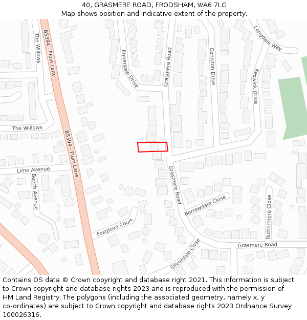 40, GRASMERE ROAD, FRODSHAM, WA6 7LG: Location map and indicative extent of plot