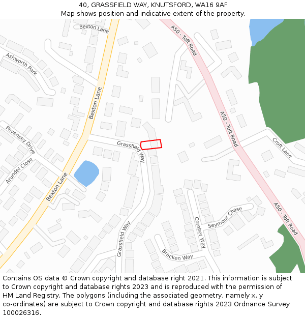 40, GRASSFIELD WAY, KNUTSFORD, WA16 9AF: Location map and indicative extent of plot
