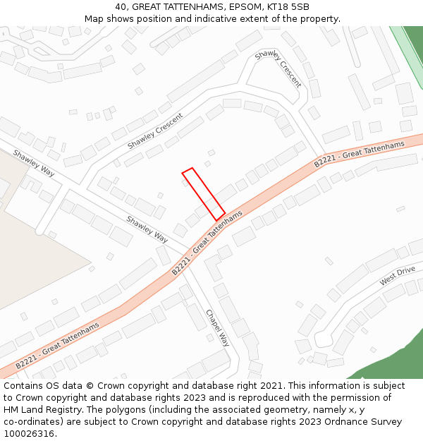 40, GREAT TATTENHAMS, EPSOM, KT18 5SB: Location map and indicative extent of plot