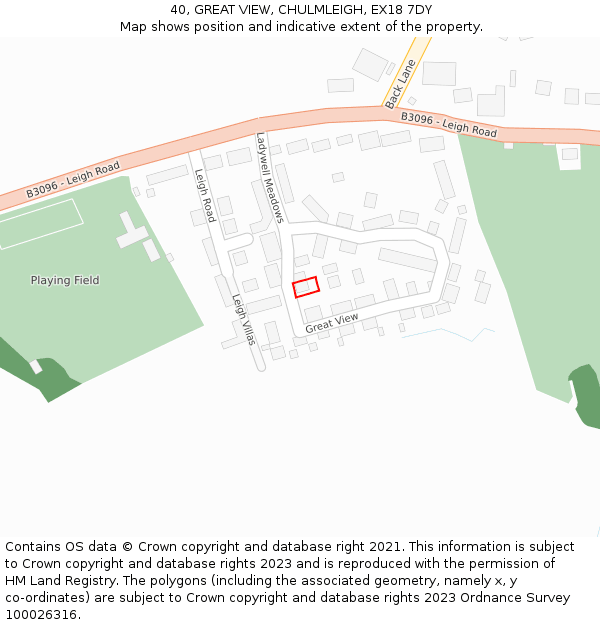 40, GREAT VIEW, CHULMLEIGH, EX18 7DY: Location map and indicative extent of plot