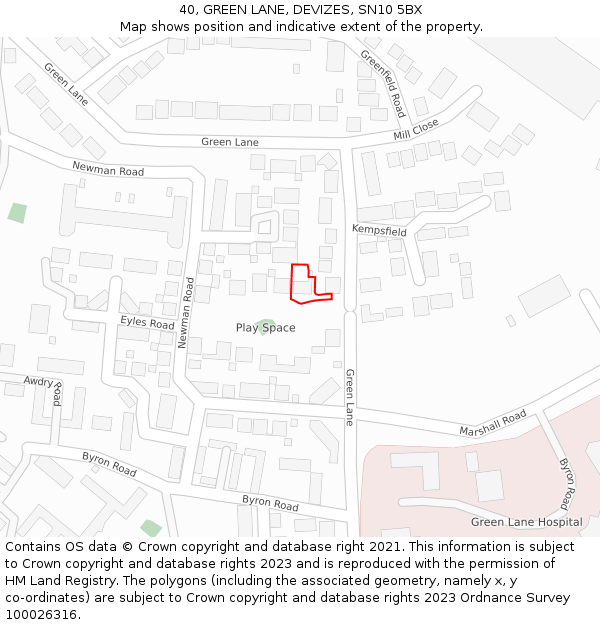 40, GREEN LANE, DEVIZES, SN10 5BX: Location map and indicative extent of plot