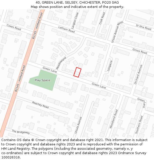 40, GREEN LANE, SELSEY, CHICHESTER, PO20 0AG: Location map and indicative extent of plot