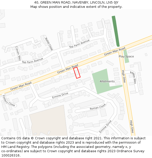 40, GREEN MAN ROAD, NAVENBY, LINCOLN, LN5 0JY: Location map and indicative extent of plot