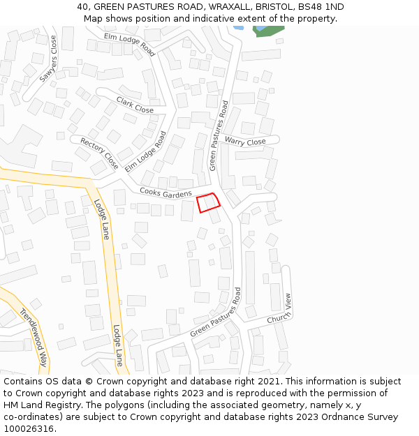 40, GREEN PASTURES ROAD, WRAXALL, BRISTOL, BS48 1ND: Location map and indicative extent of plot