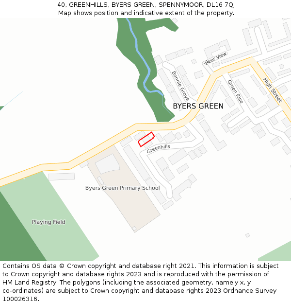 40, GREENHILLS, BYERS GREEN, SPENNYMOOR, DL16 7QJ: Location map and indicative extent of plot