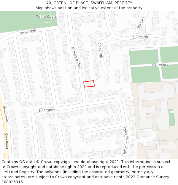 40, GREENHOE PLACE, SWAFFHAM, PE37 7EY: Location map and indicative extent of plot