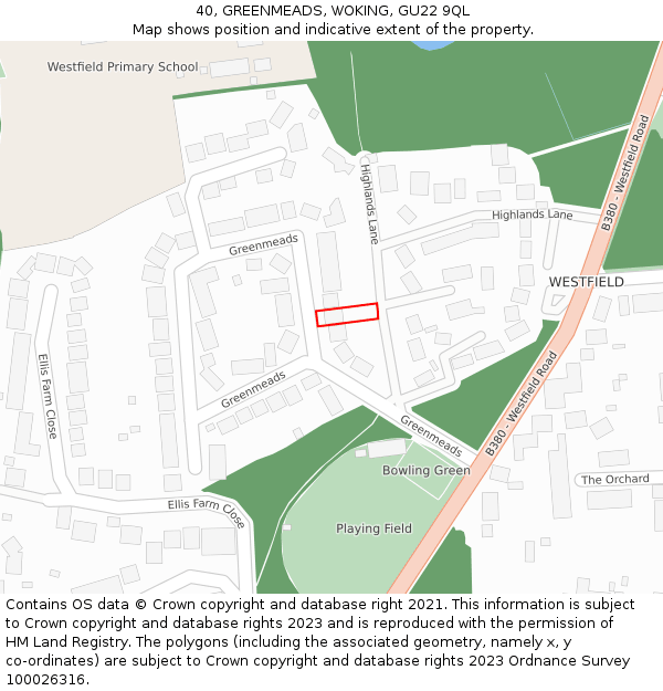 40, GREENMEADS, WOKING, GU22 9QL: Location map and indicative extent of plot