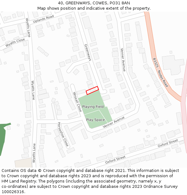 40, GREENWAYS, COWES, PO31 8AN: Location map and indicative extent of plot